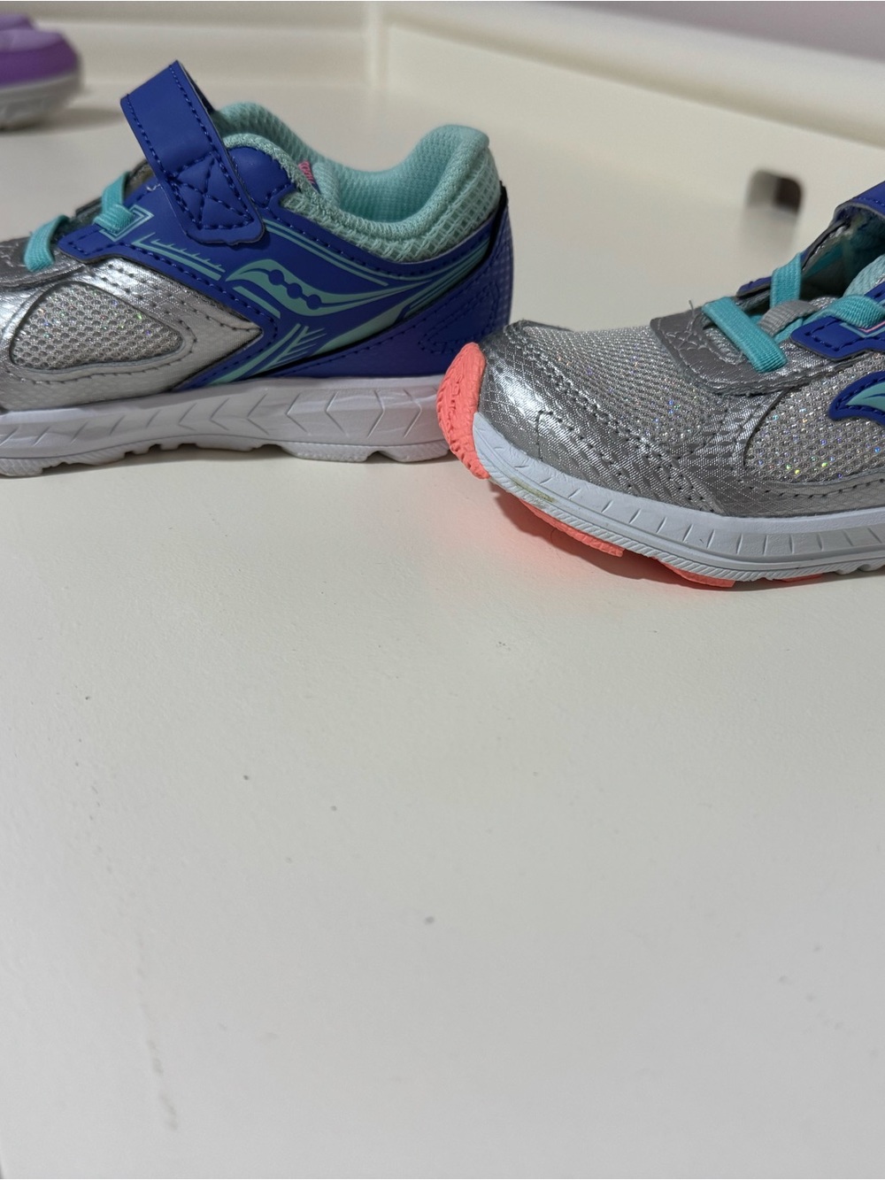Saucony Kids Silver Sneakers with Blue, Teal & Coral Accents